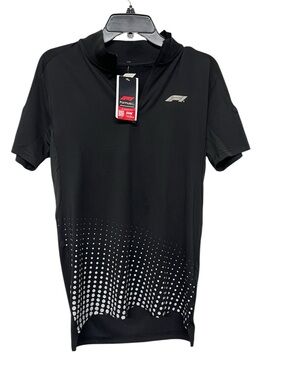 New Mens Formula 1 Tech 1/4 Zip Black Short Sleeve Polo Shirt Size Small